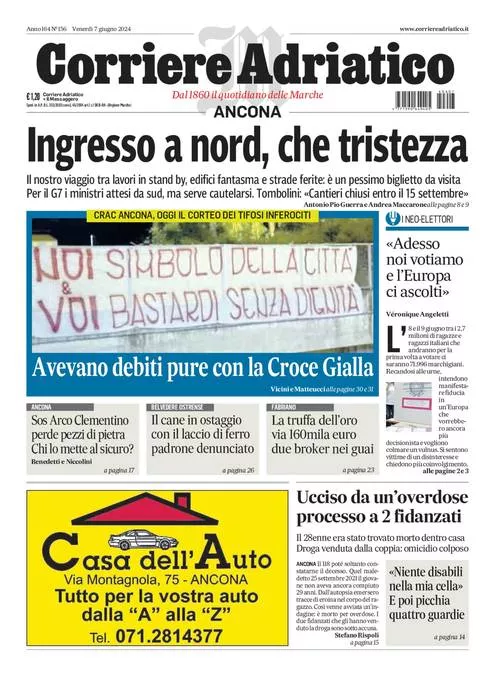 Prima-pagina-corriere adriatico-edizione-di-oggi-07-06-2024